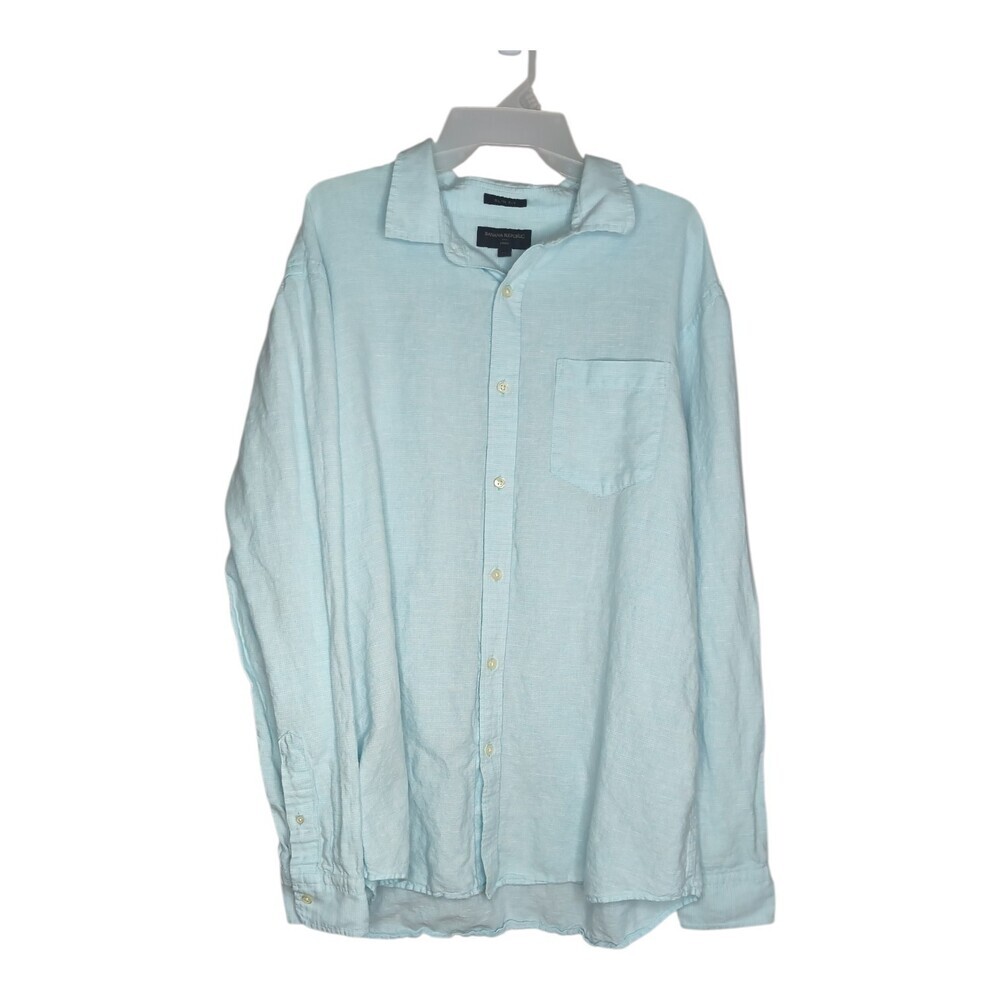 Banana Republic Men's Size XL Blue Linen Long Sleeve Button Up Slim Fit Collared